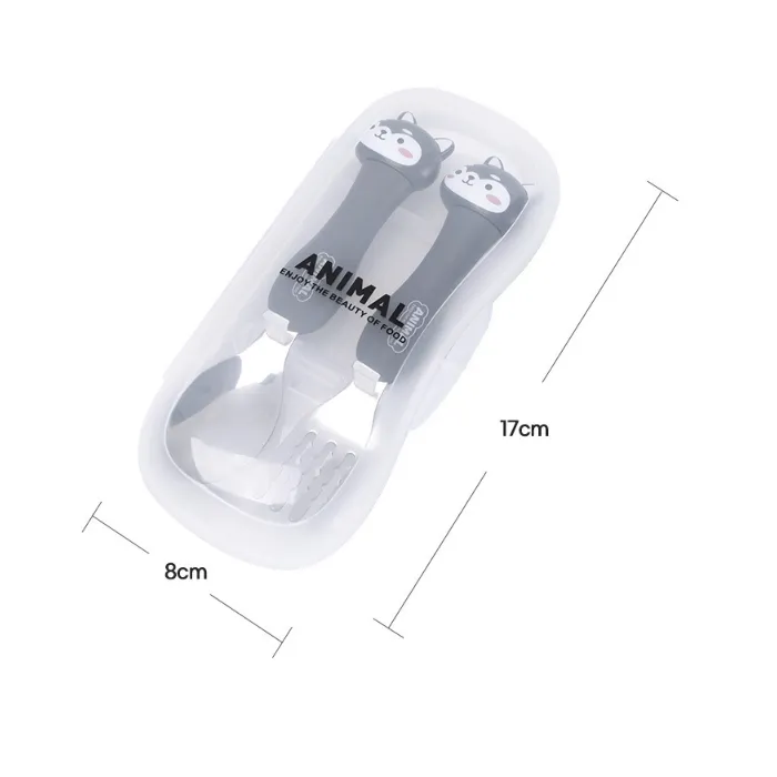 картинка Snow Line набор Kids Animal Spoon Fork Set вилка+ложка серый от интернет-магазина Тибет