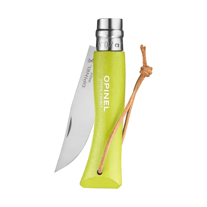 картинка Opinel нож №7 Trekking Color, рукоять граб, темляк, Н/Ж клинок 8см, жёлто-зелёный от интернет-магазина Тибет