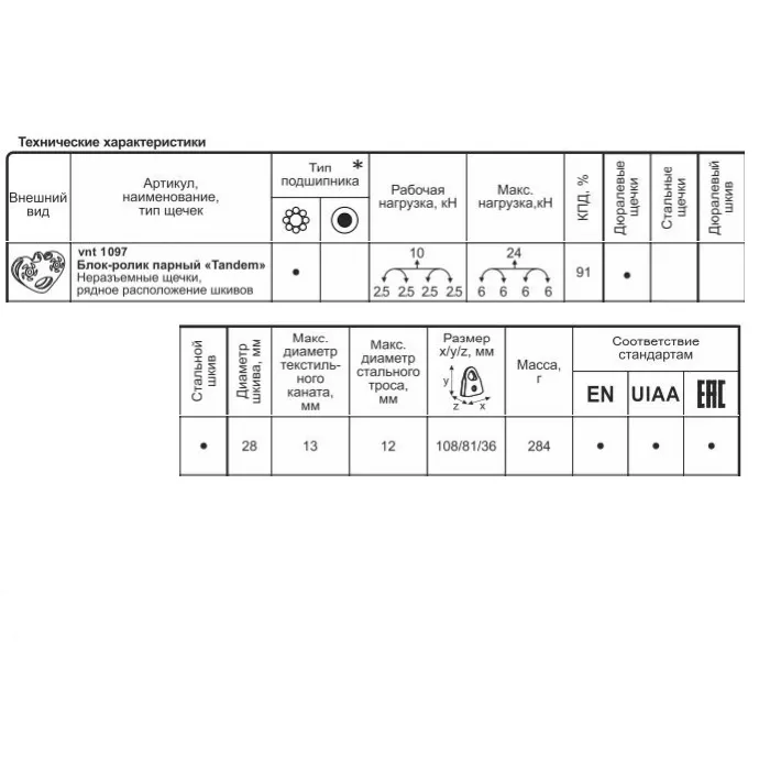 картинка Венто блок-ролик Tandem дюраль с подшипником от интернет-магазина Тибет