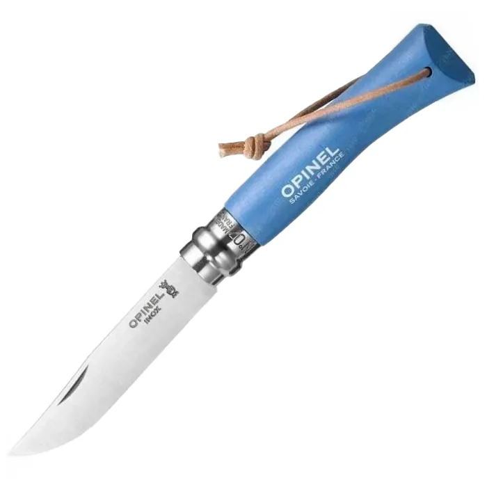картинка Opinel нож №7 Trekking Color, рукоять граб, темляк, Н/Ж клинок 8см, голубой от интернет-магазина Тибет