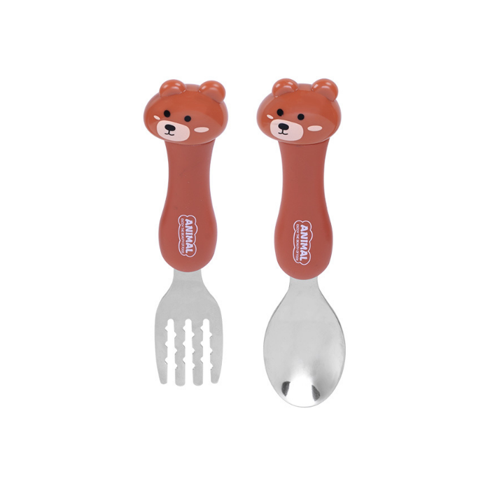картинка Snow Line набор Kids Animal Spoon Fork Set вилка+ложка коричневый от интернет-магазина Тибет