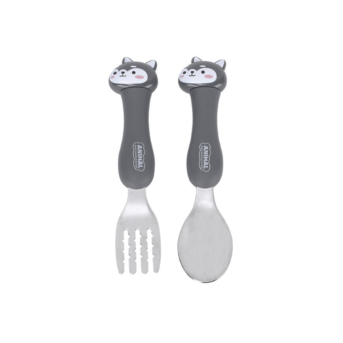картинка Snow Line набор Kids Animal Spoon Fork Set вилка+ложка серый от интернет-магазина Тибет