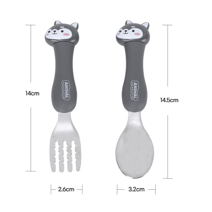 картинка Snow Line набор Kids Animal Spoon Fork Set вилка+ложка серый от интернет-магазина Тибет
